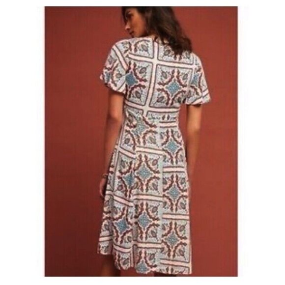 Anthropologie Maeve Dress Size 2 Praslin Button Front Print Flutter Sleeve - Picture 12 of 12